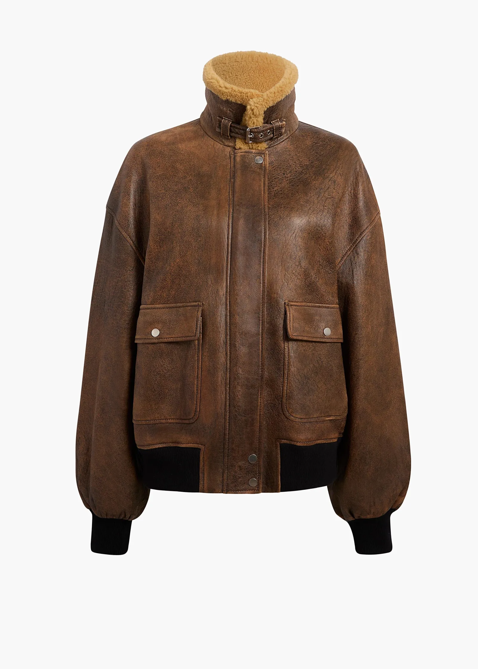 Khaite Leather|Outerwear & Coats-Sandor Jacket in Dark Brown Distressed Leather