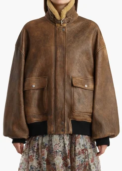 Khaite Leather|Outerwear & Coats-Sandor Jacket in Dark Brown Distressed Leather