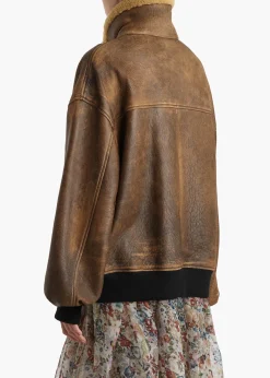 Khaite Leather|Outerwear & Coats-Sandor Jacket in Dark Brown Distressed Leather