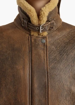 Khaite Leather|Outerwear & Coats-Sandor Jacket in Dark Brown Distressed Leather