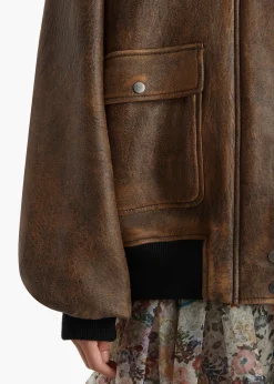 Khaite Leather|Outerwear & Coats-Sandor Jacket in Dark Brown Distressed Leather