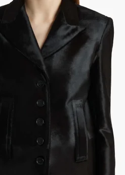 Khaite Outerwear & Coats|Leather-Saraphina Jacket in Chocolate Haircalf