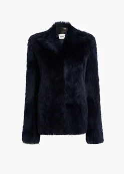 Khaite Jackets|Leather-Saraphina Jacket in Dark Navy Shearling