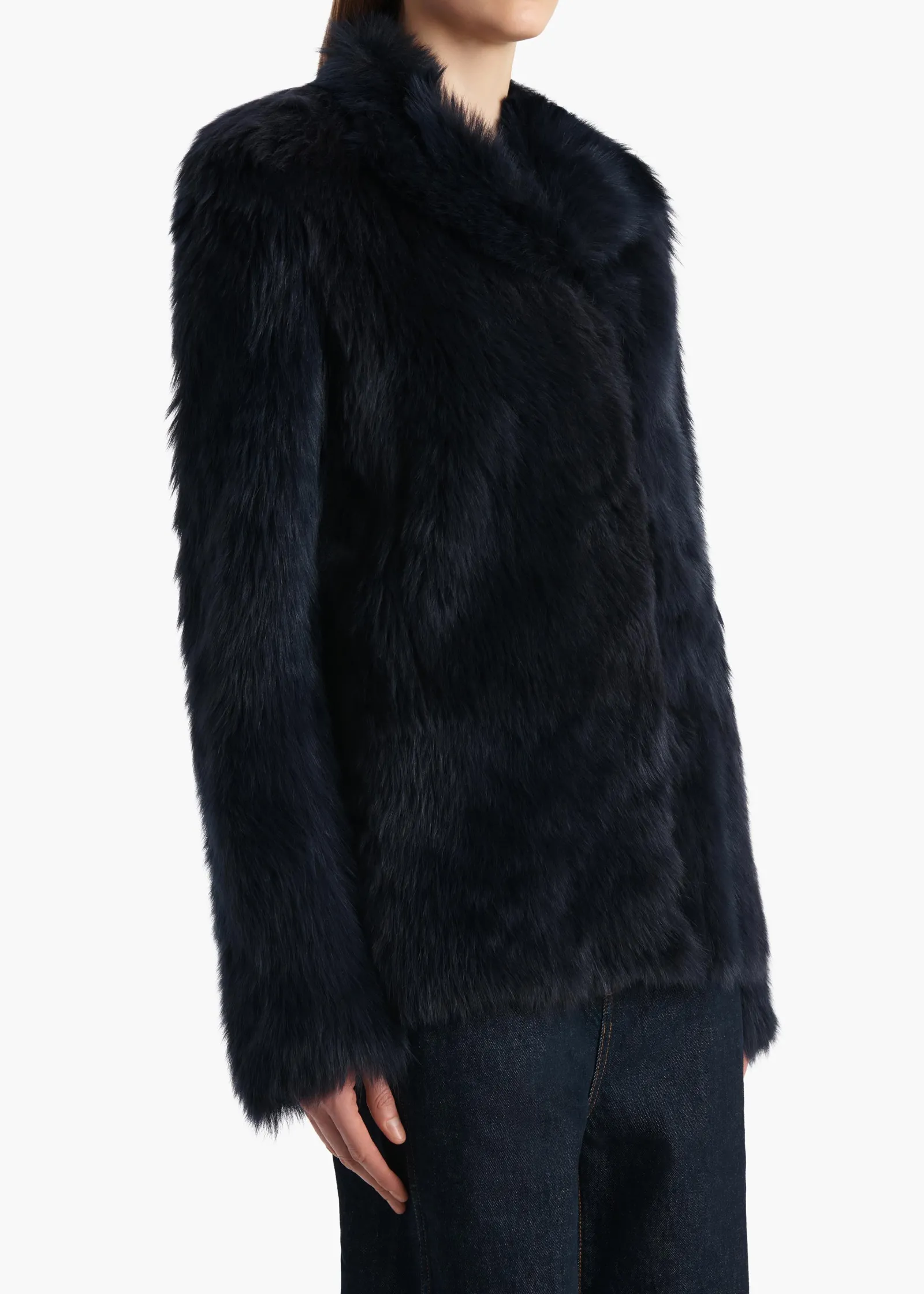 Khaite Jackets|Leather-Saraphina Jacket in Dark Navy Shearling