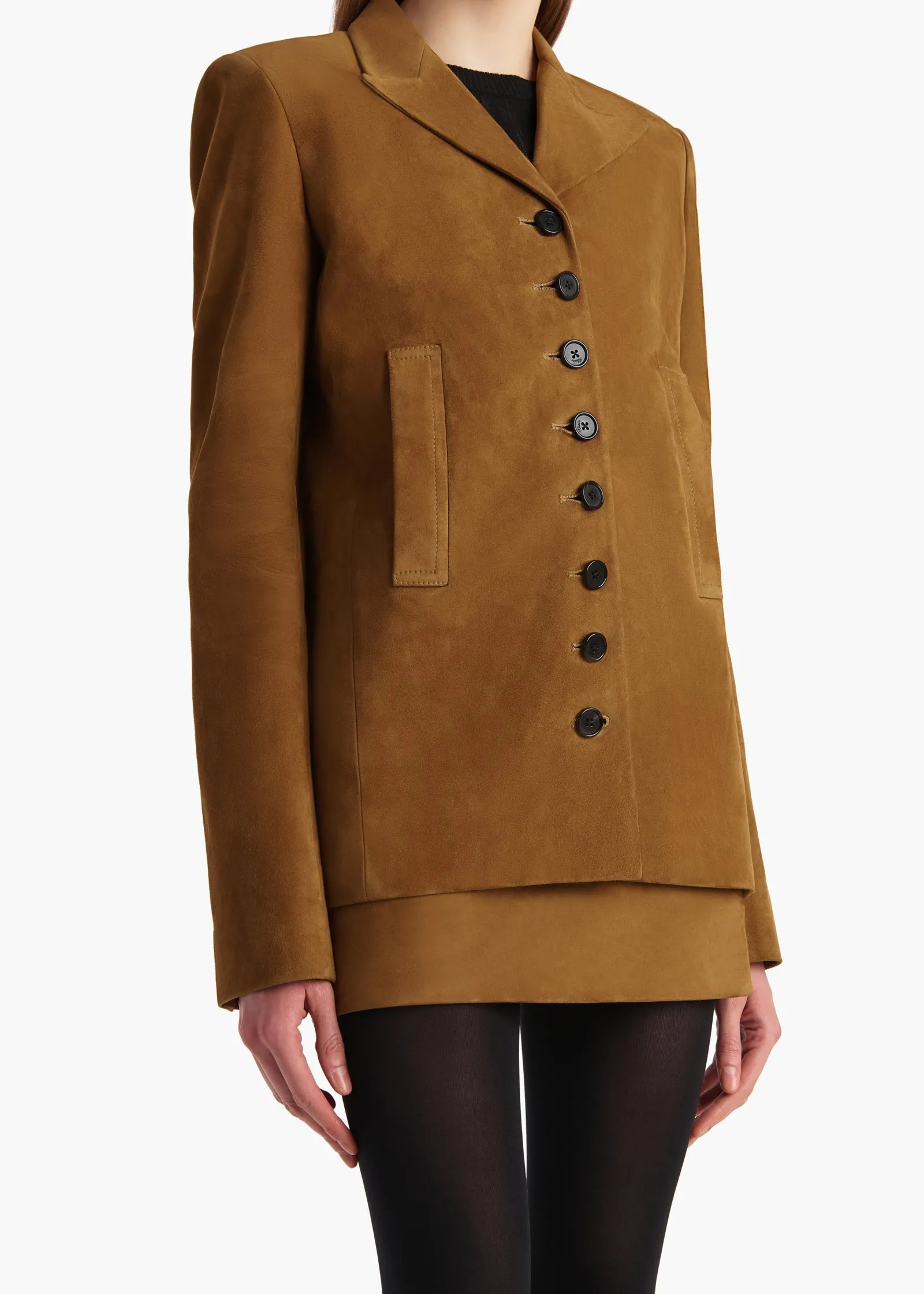 Khaite Outerwear & Coats|Leather-Saraphina Jacket in Toffee Suede
