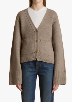 Khaite Knitwear-Scarlet Cardigan in Barley