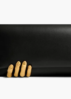Khaite Evening-Sculpted Hand Clutch in Black Leather