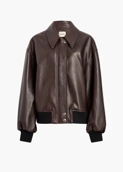 Khaite Leather|Outerwear & Coats-Shelman Jacket in Dark Brown Leather