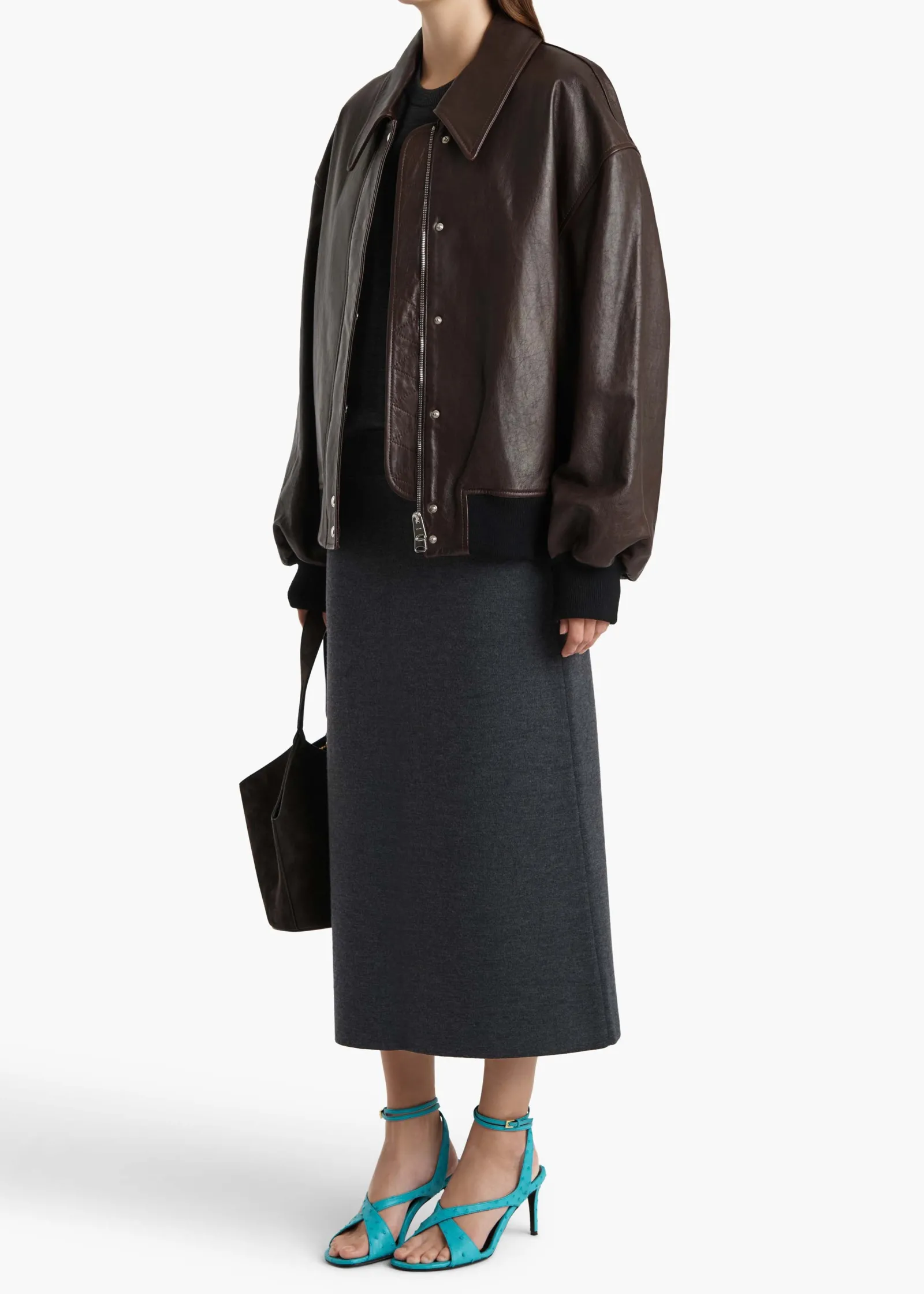 Khaite Leather|Outerwear & Coats-Shelman Jacket in Dark Brown Leather