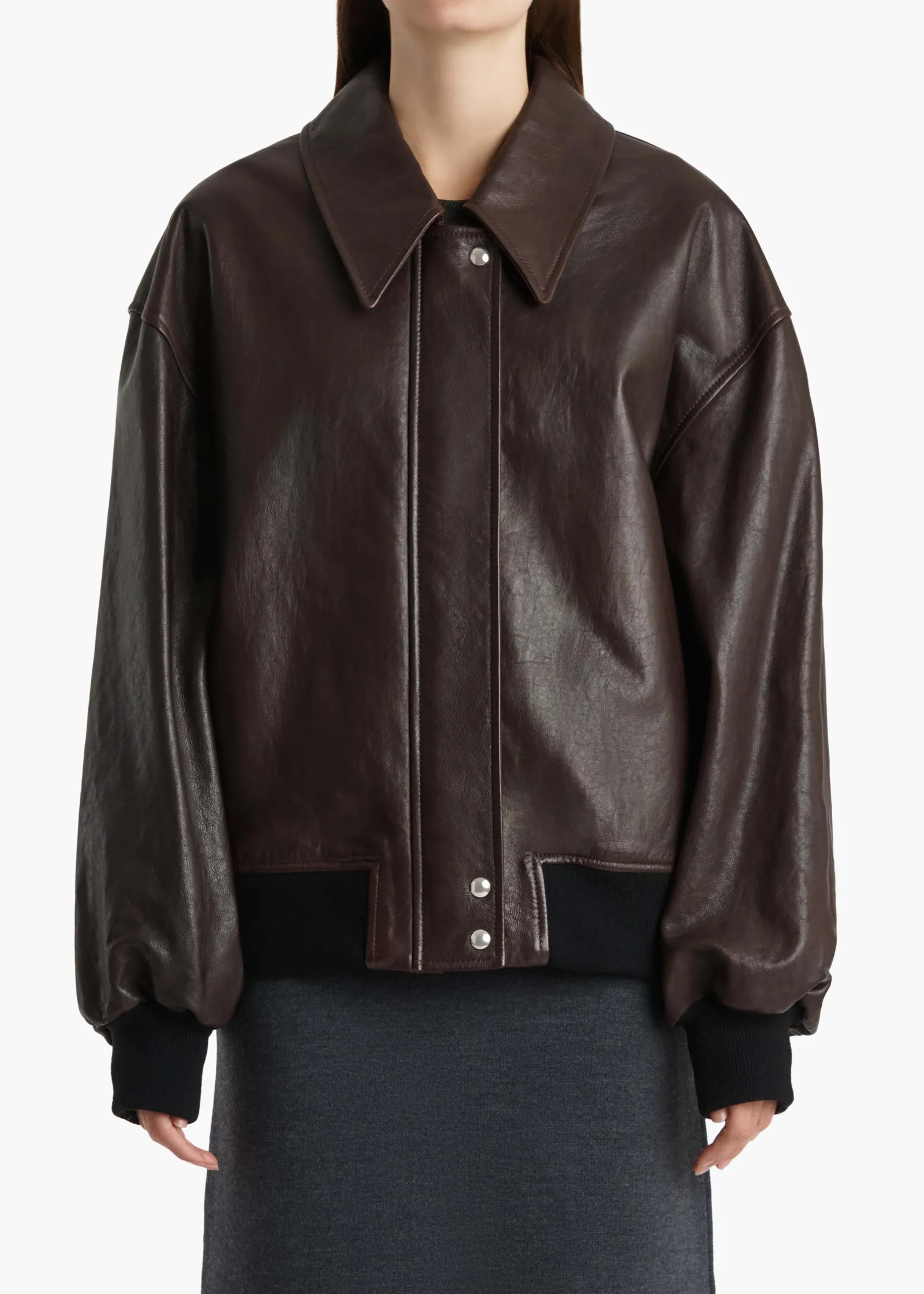 Khaite Leather|Outerwear & Coats-Shelman Jacket in Dark Brown Leather