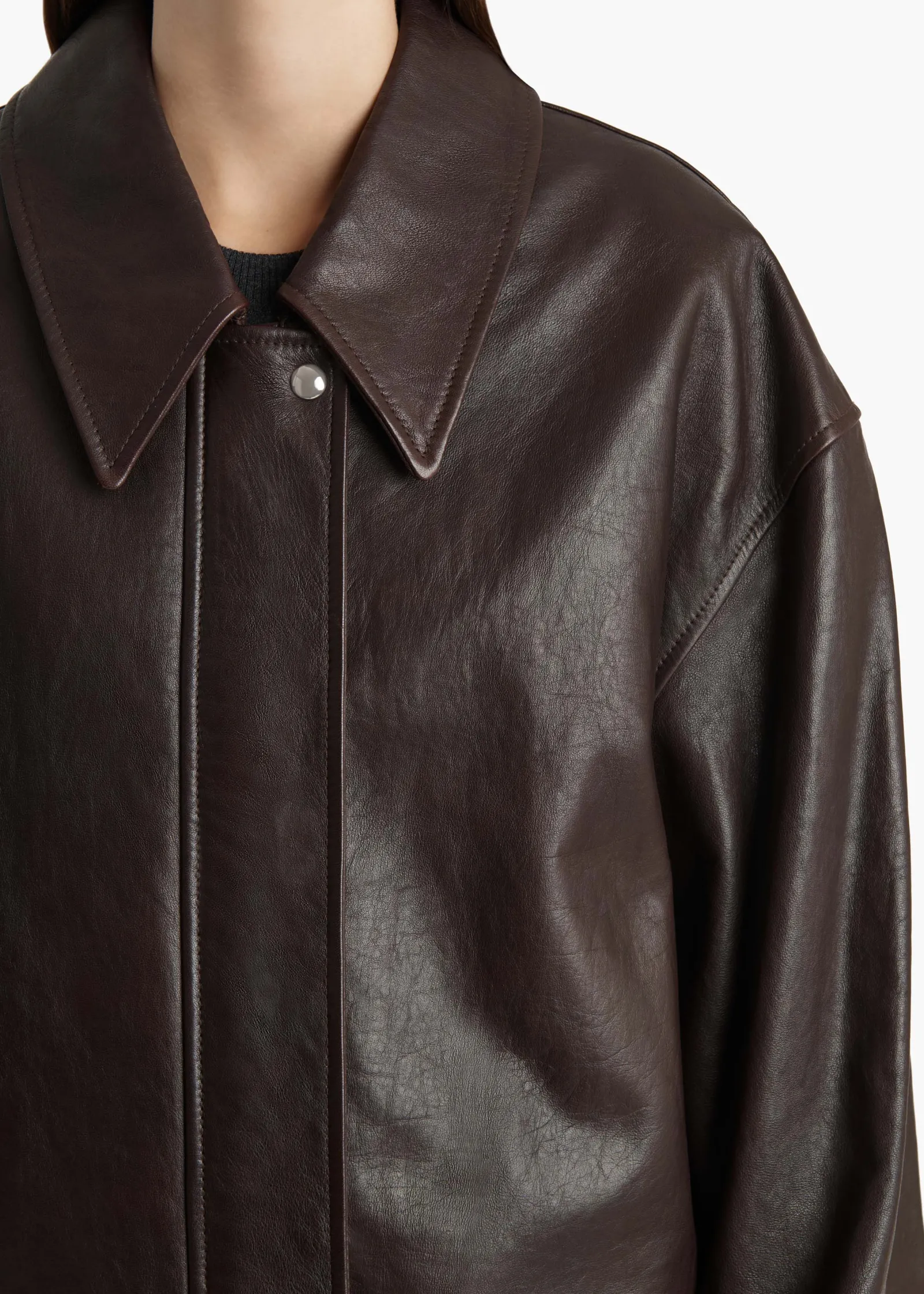 Khaite Leather|Outerwear & Coats-Shelman Jacket in Dark Brown Leather