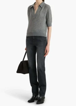 Khaite Knitwear-Shrunken Jo Sweater in Warm Grey