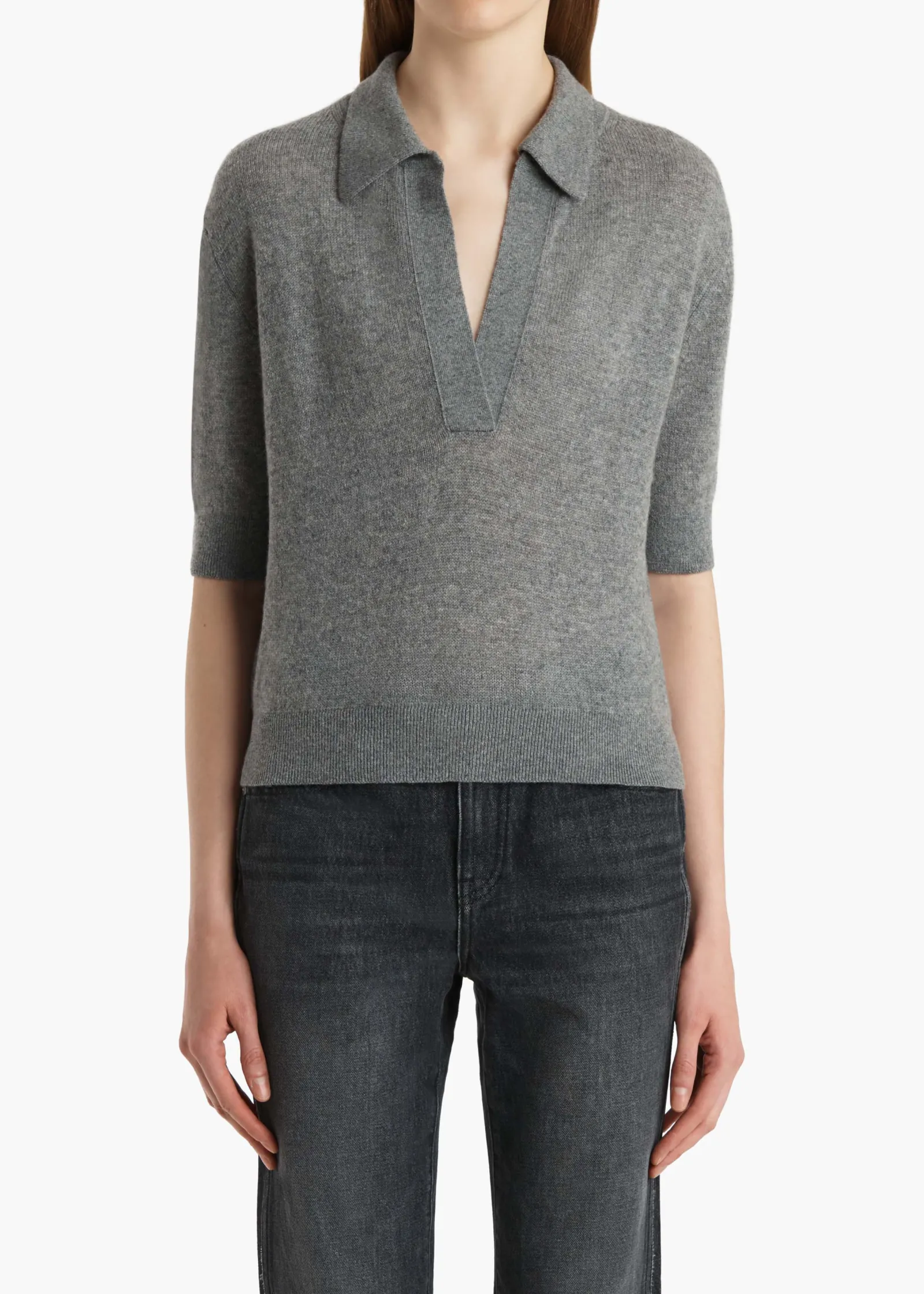 Khaite Knitwear-Shrunken Jo Sweater in Warm Grey