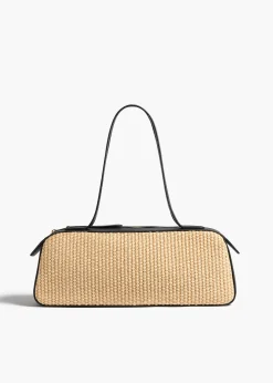 Khaite Shoulder Bags-Simona Shoulder Bag in Natural Raffia with Black Leather