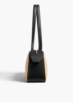Khaite Shoulder Bags-Simona Shoulder Bag in Natural Raffia with Black Leather