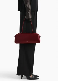 Khaite Shoulder Bags-Simona Shoulder Bag in Oxblood Crackle Patent Leather