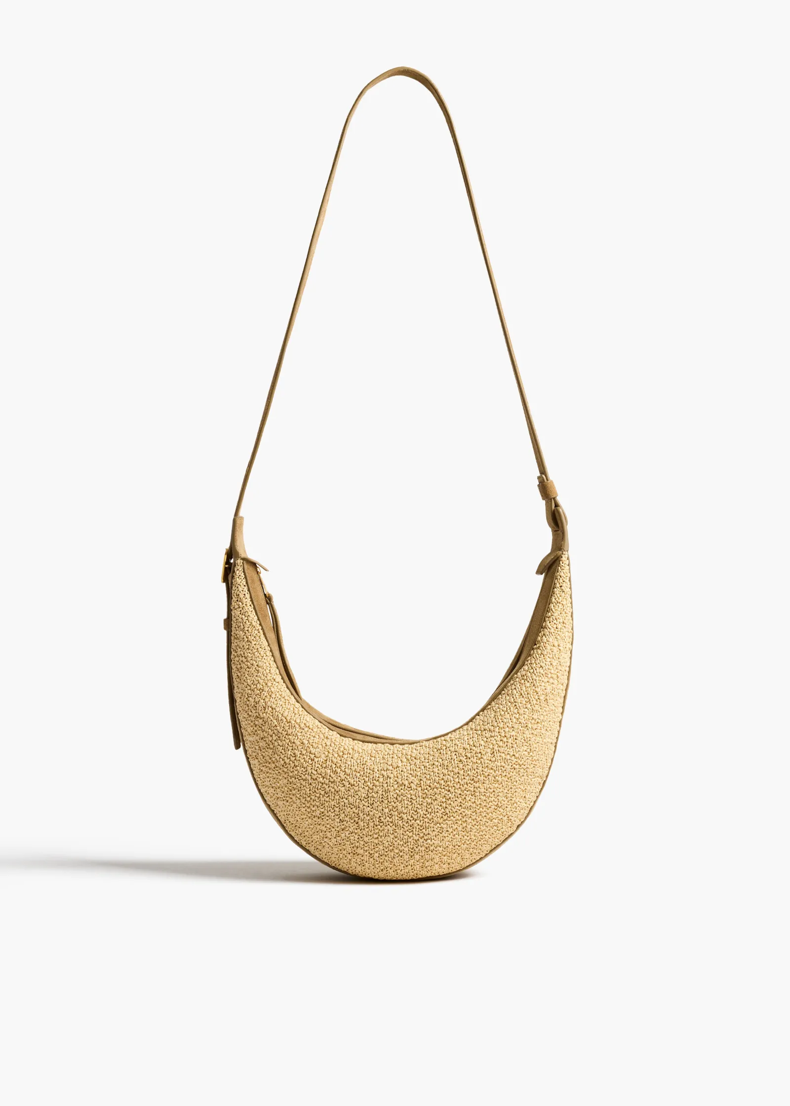 Khaite Crossbody Bags-Small Augustina Crossbody Bag in Wheat Suede and Natural Raffia