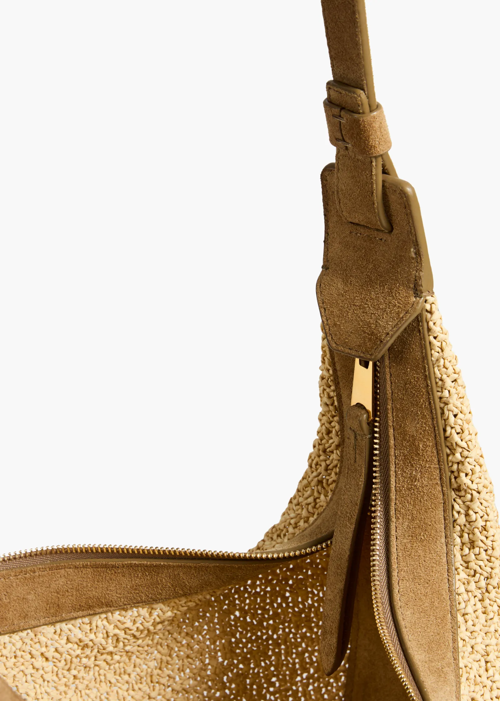 Khaite Crossbody Bags-Small Augustina Crossbody Bag in Wheat Suede and Natural Raffia