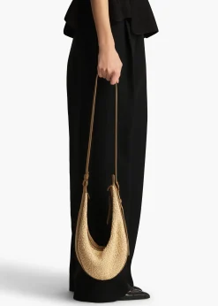 Khaite Crossbody Bags-Small Augustina Crossbody Bag in Wheat Suede and Natural Raffia