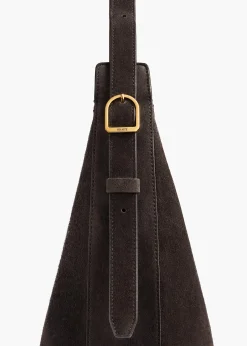 Khaite Crossbody Bags-Small Augustina Crossbody Bag in Dark Brown Suede