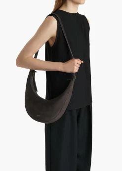 Khaite Crossbody Bags-Small Augustina Crossbody Bag in Dark Brown Suede