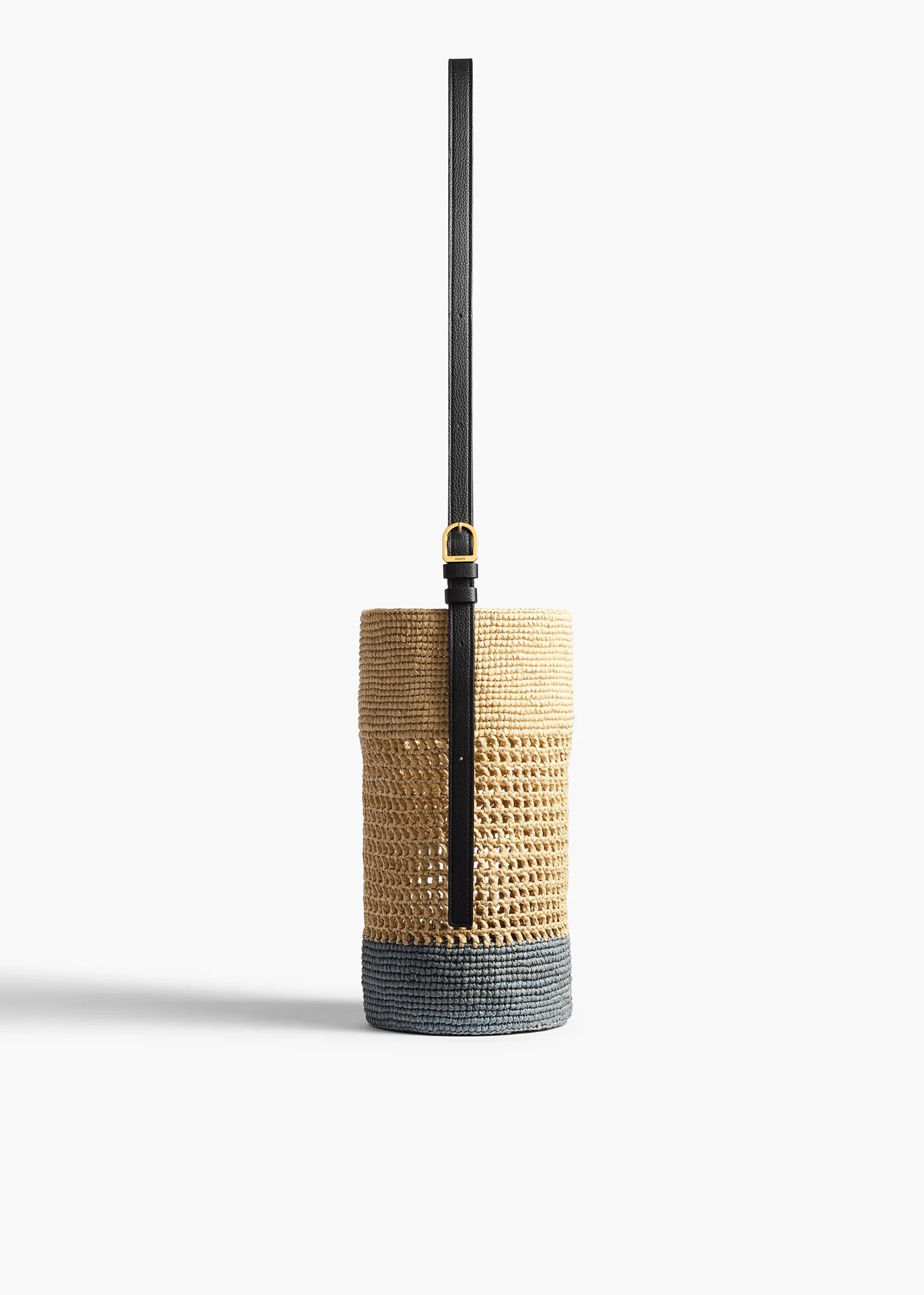 Khaite Totes-Small Billie Bucket Bag in Natural and Lead Raffia