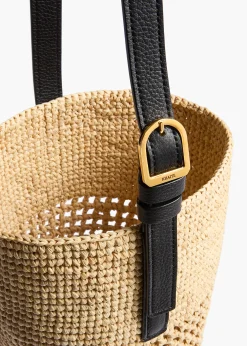 Khaite Totes-Small Billie Bucket Bag in Natural and Lead Raffia