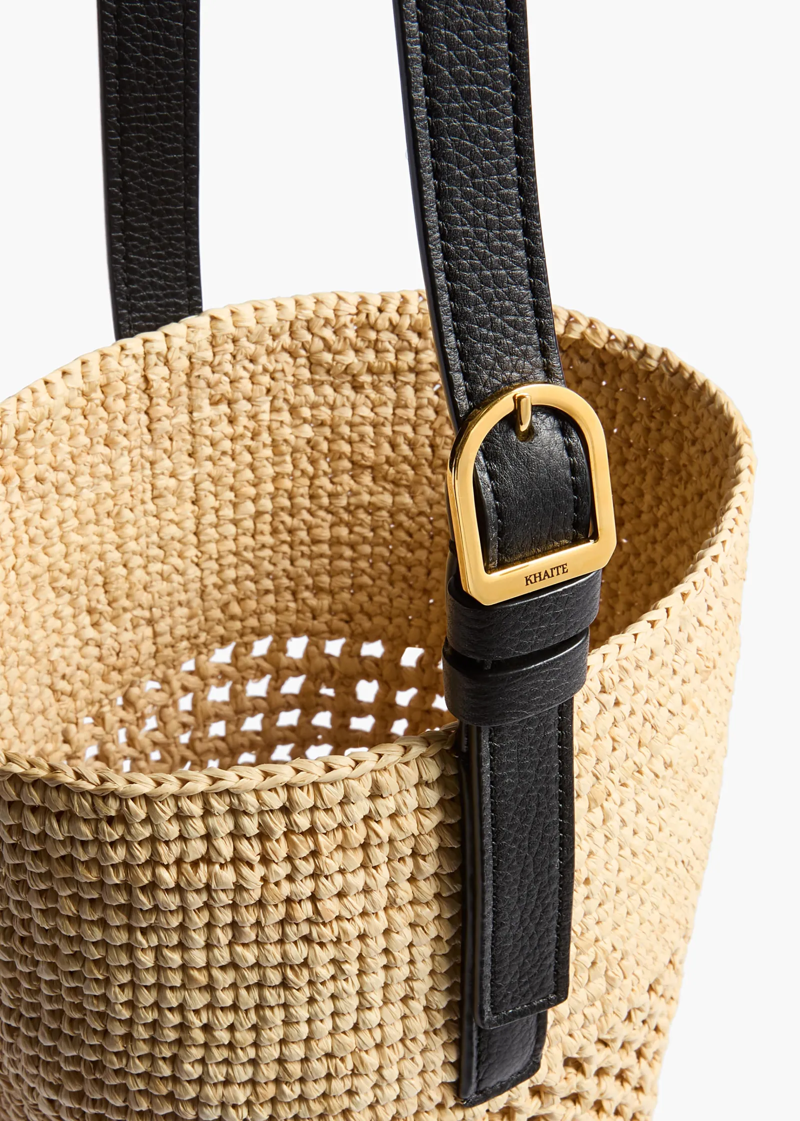 Khaite Totes-Small Billie Bucket Bag in Natural and Lead Raffia