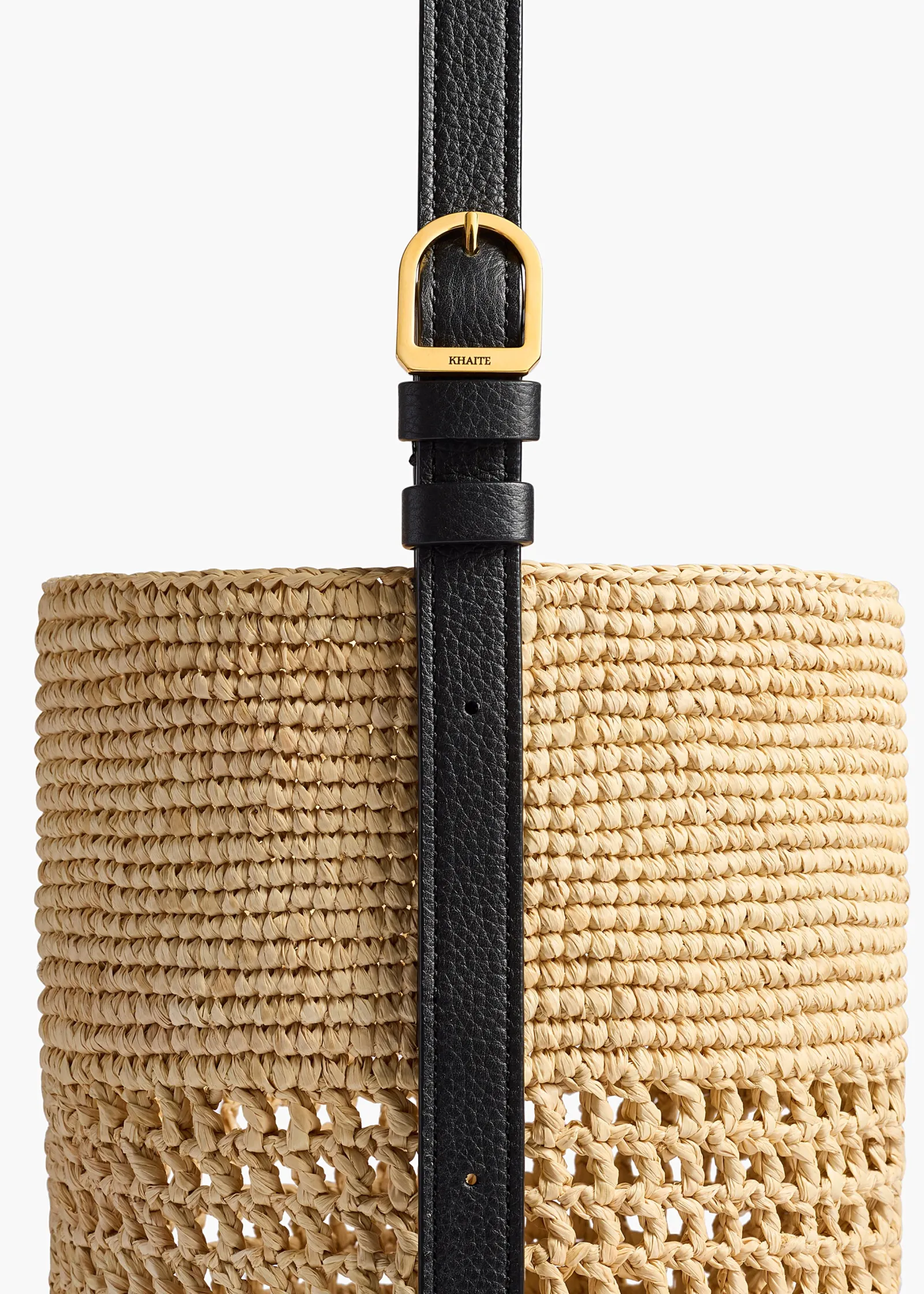 Khaite Totes-Small Billie Bucket Bag in Natural and Lead Raffia