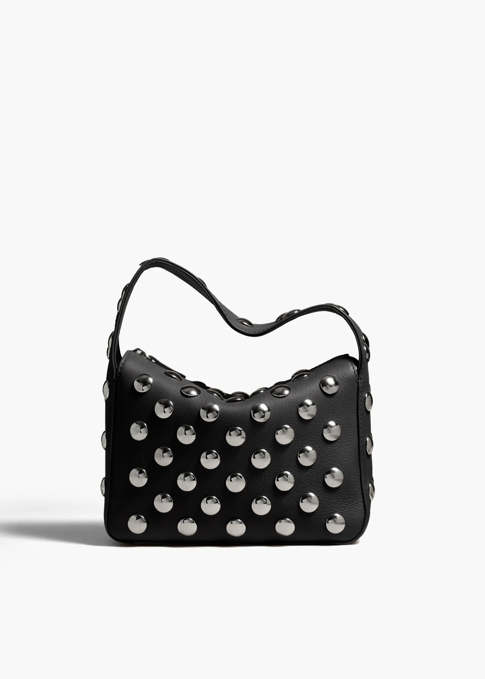 Khaite Top Handle-Small Elena Bag in Black Pebbled Leather with Studs