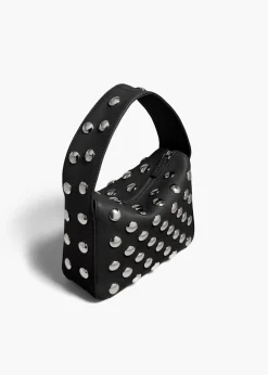 Khaite Top Handle-Small Elena Bag in Black Pebbled Leather with Studs
