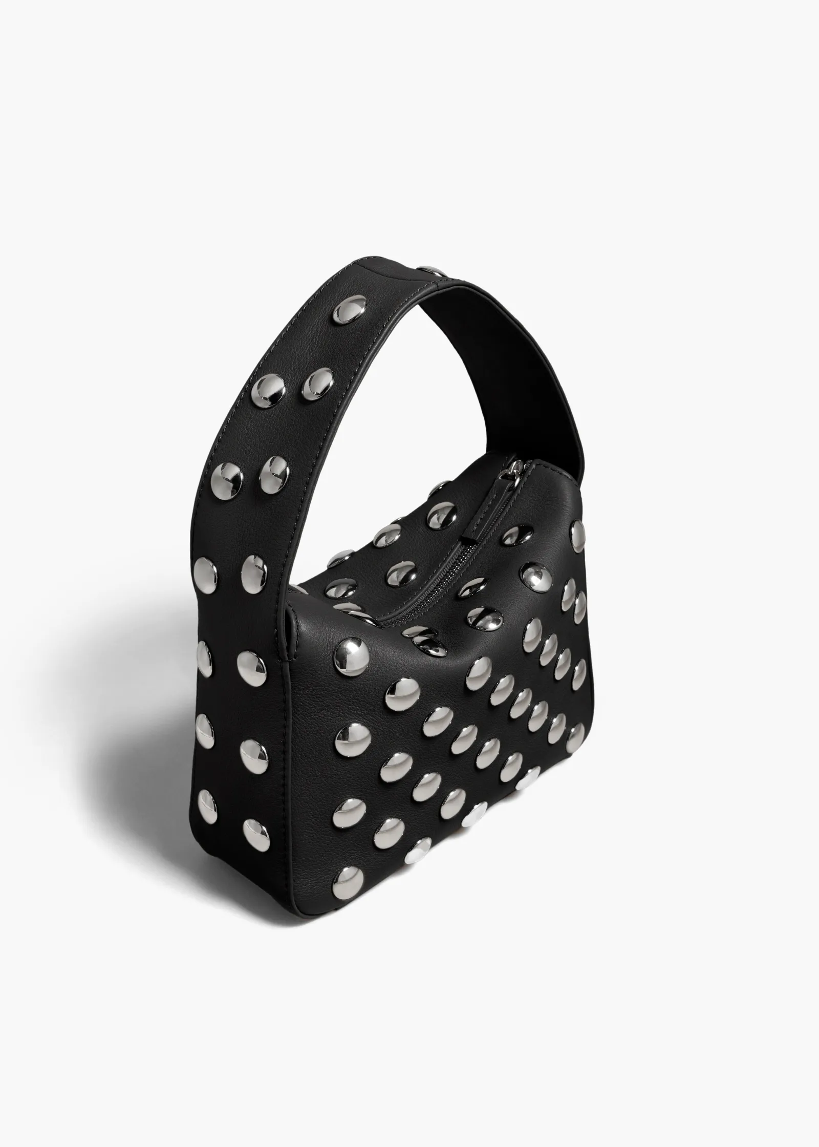 Khaite Top Handle-Small Elena Bag in Black Pebbled Leather with Studs