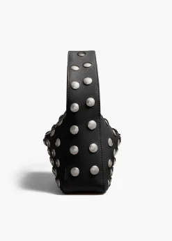 Khaite Top Handle-Small Elena Bag in Black Pebbled Leather with Studs