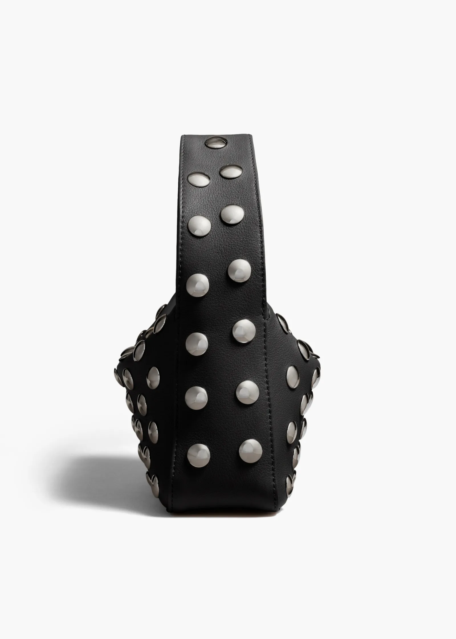 Khaite Top Handle-Small Elena Bag in Black Pebbled Leather with Studs