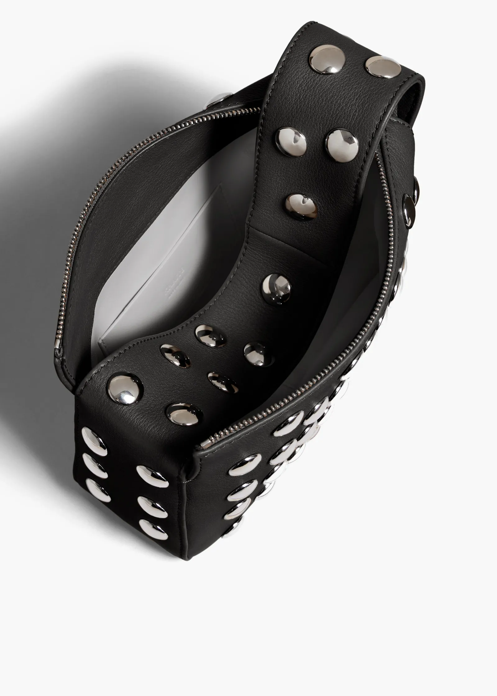 Khaite Top Handle-Small Elena Bag in Black Pebbled Leather with Studs