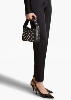 Khaite Top Handle-Small Elena Bag in Black Pebbled Leather with Studs