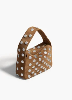 Khaite Top Handle-Small Elena Bag in Mud Suede with Studs