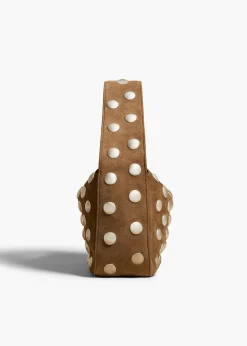 Khaite Top Handle-Small Elena Bag in Mud Suede with Studs