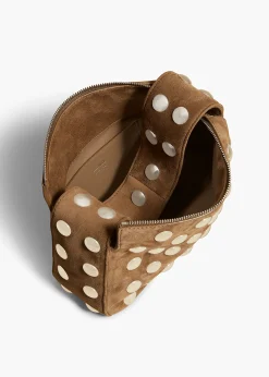 Khaite Top Handle-Small Elena Bag in Mud Suede with Studs