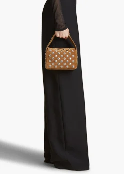 Khaite Top Handle-Small Elena Bag in Mud Suede with Studs