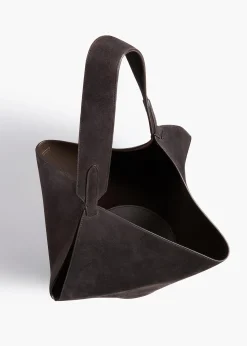 Khaite Totes-Small Lotus Tote in Dark Brown Suede