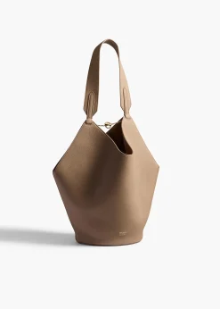 Khaite Totes-Small Lotus Tote in Mokka Pebbled Leather