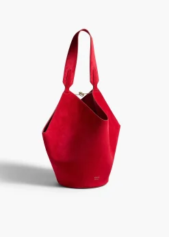 Khaite Totes-Small Lotus Tote in Ruby Suede