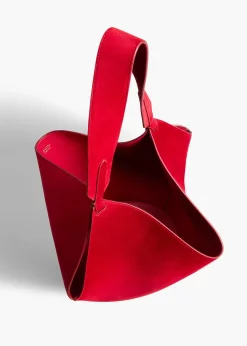 Khaite Totes-Small Lotus Tote in Ruby Suede