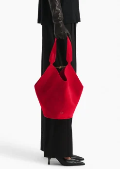 Khaite Totes-Small Lotus Tote in Ruby Suede
