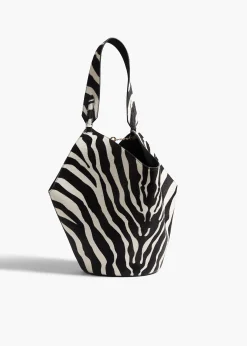 Khaite Totes-Small Lotus Tote in Zebra Print Haircalf and Black Suede