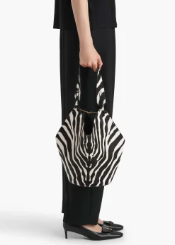 Khaite Totes-Small Lotus Tote in Zebra Print Haircalf and Black Suede