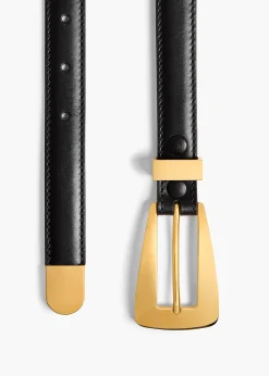 Khaite Belts-Small Lucca Belt in Black Leather with Gold