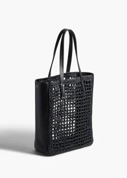 Khaite Totes-Small Zoe Tote in Black Raffia with Black Leather