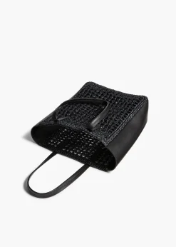 Khaite Totes-Small Zoe Tote in Black Raffia with Black Leather
